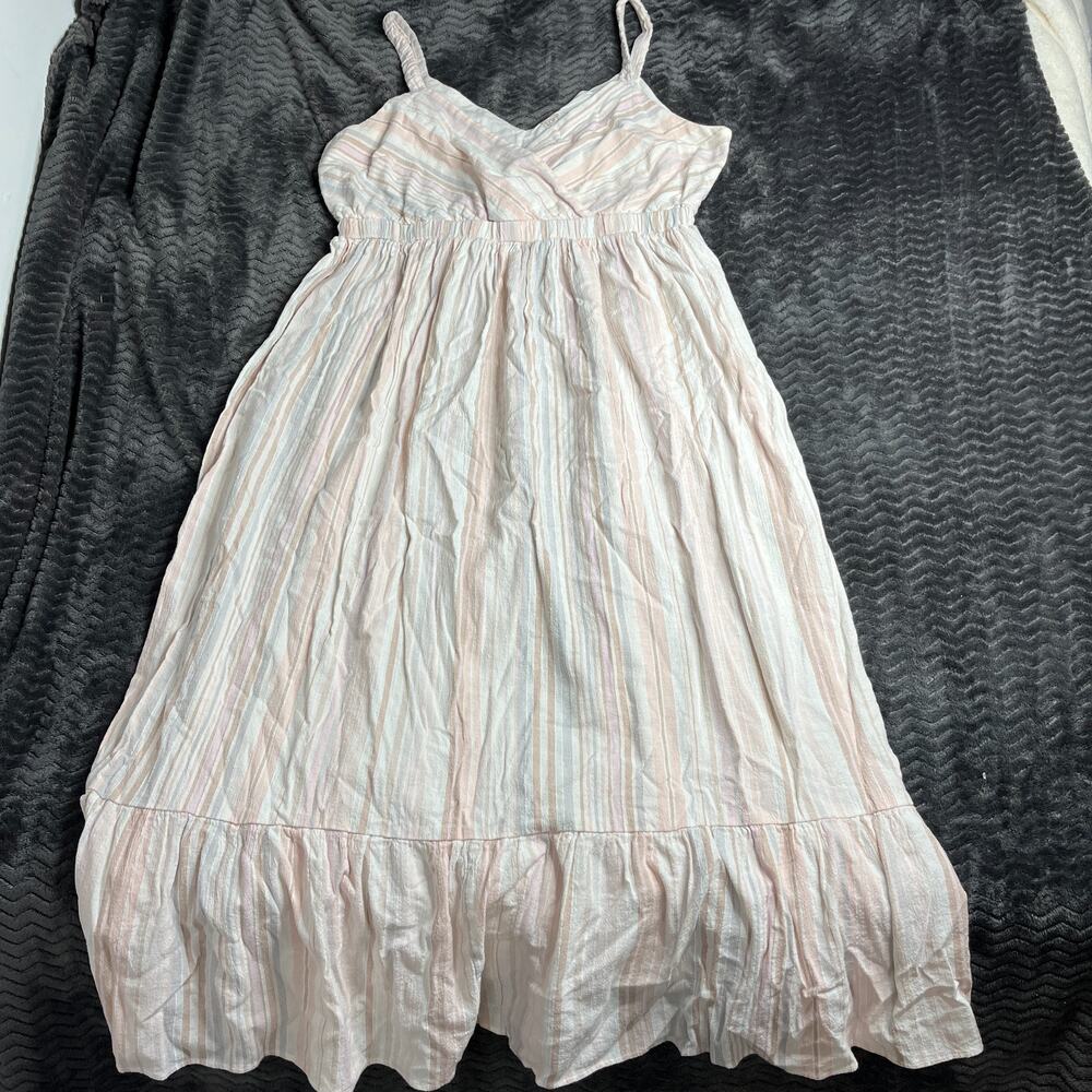 LOFT Women V Neck Striped Cotton Maxi Dress size L